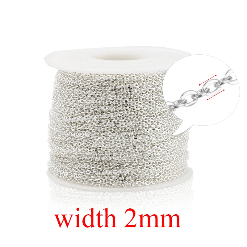 Silver 2mm Aiovlo 2 м/лот цепочка из нержавеющей стали оптом для серебряного розового золота 1 мм 1,5 мм 2 мм 2,5 мм Материалы для самостоятельного изготовления украшений - Цвет: Silver 2mm