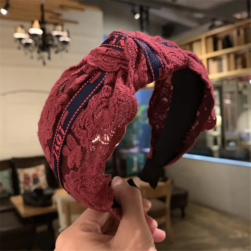 Однотонная кружевная модная повязка на голову для женщин с буквенным принтом