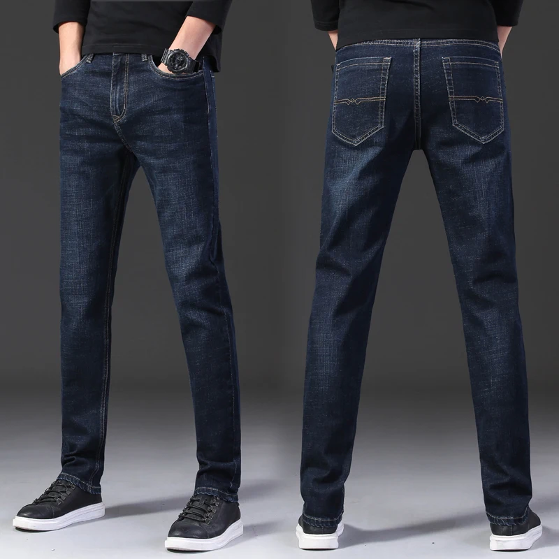 2020 Autumn and Winter New Men's Slim Business Jeans Fashion Casual High Quality Blue Black Denim Trousers Male Brand Pants | Мужская