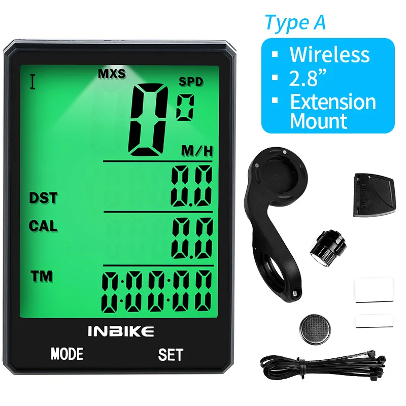 A-Extension Mount INBIKE, 2,8 дюймов, велосипедный беспроводной компьютер, непромокаемый, многофункциональный, для езды на велосипеде, одометр, велосипедный спидометр, секундомер, подсветка - Цвет: A-Extension Mount