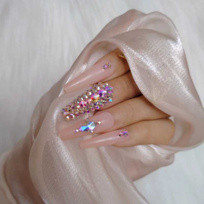 

24pcs 2021 latest luxury jewelry ballet coffin fake nails crystal diamond Nude