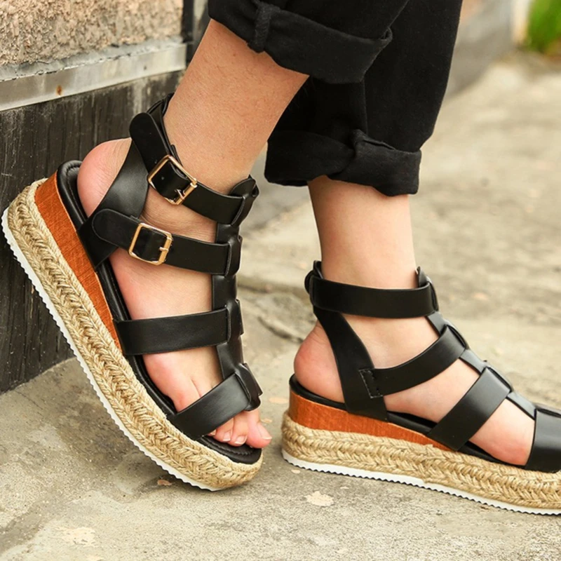 

Summer Platform Sandals Women Peep Toe Ankle Multiple Buckle Flat Heels Lady Shoes Fashion Female Sandals