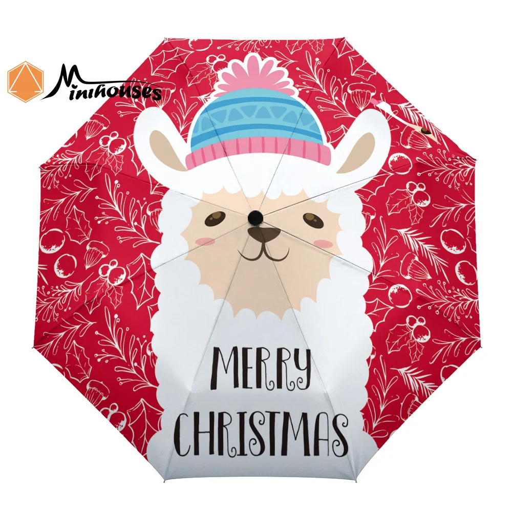 Милый Рождественский тематический Alpacas трехскладной Зонт ветростойкий складной