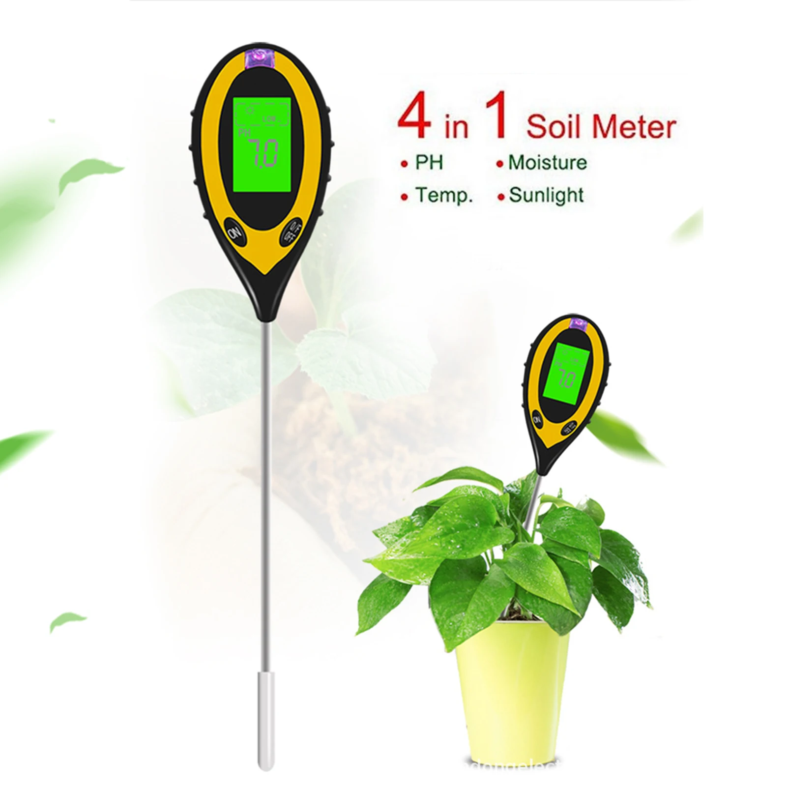 

Тестер pH почвы 4 в 1, измеритель PH, освещенности, влажности и кислотности, для почвы, набор для тестирования почвы с цветами