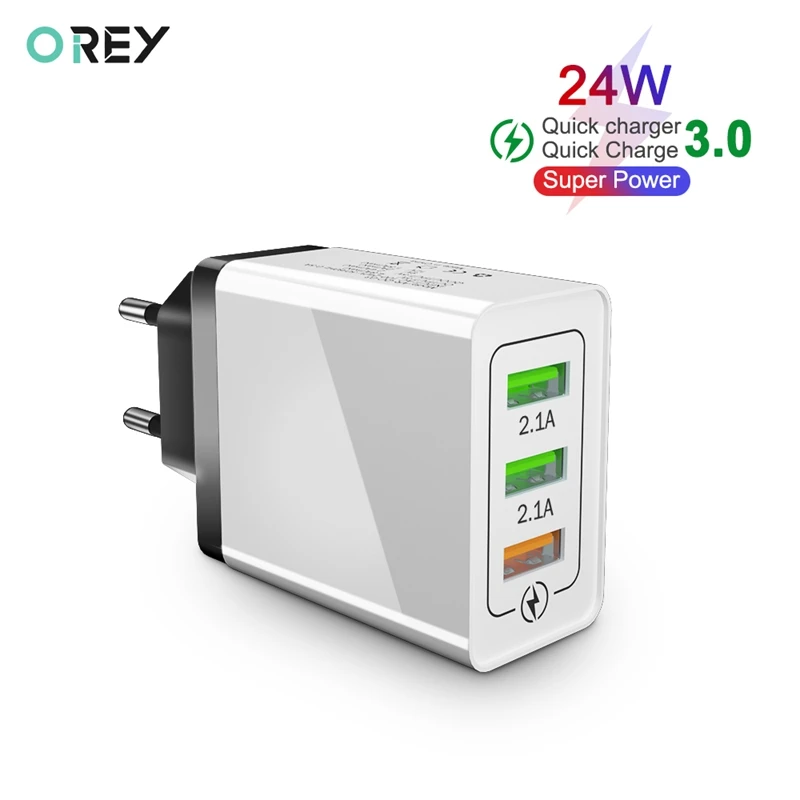 OREY 24 Вт QC 3,0 быстрое зарядное устройство для samsung S10 3 порта USB зарядное устройство для huawei mate 20 Quick Charge 3,0 зарядное устройство адаптер