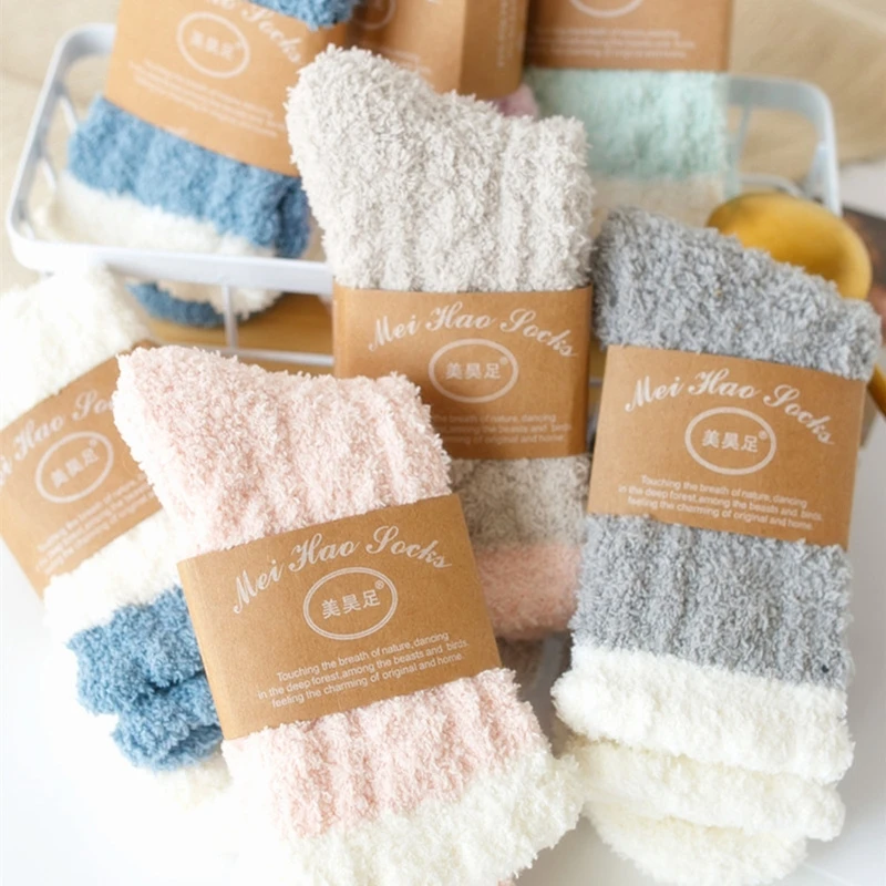 Женские зимние теплые мягкие пушистые домашние носки тапочки из бархата