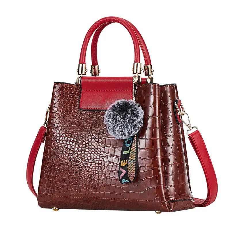 FUNMARDI Luxury Brand Handbag Women Alligator Patchwork Shoulder Bag Crossbody New PU Women Bag Trunk Tote Bag Hairball WLHB2025