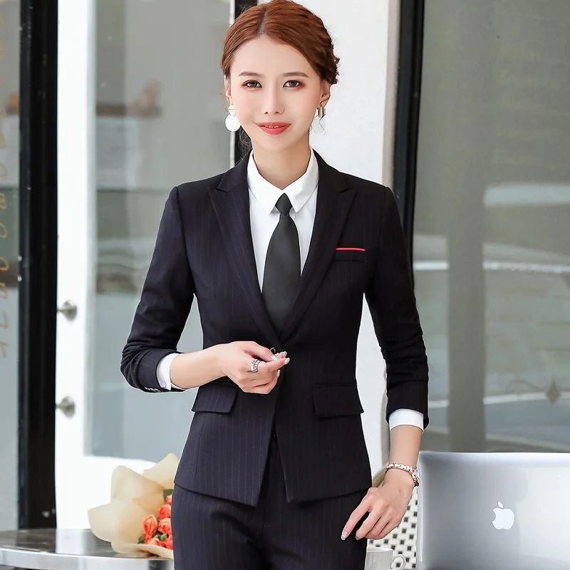 Женские костюмы тонкие Осень-зима в полоску блейзеры куртка брюки 2 шт набор OL