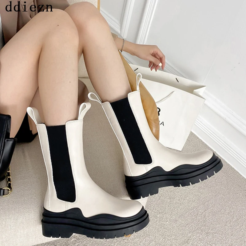 

Women's Boots Mixed Colors Shoes For Women 2021 Autumn New Chelsea Boots Women Outside Round Toe Toe Female Platform Shoes