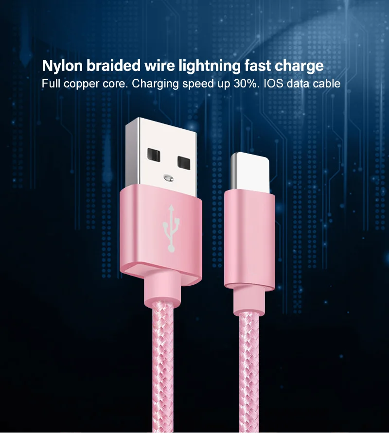 VOXLINK USB кабель с нейлоновой оплеткой для iphone x, 8 s, 7 s, быстрая зарядка, синхронизация данных, USB кабель для iphone xs max, 8, 8 Plus, 7, 6, 6 s, ipad mini