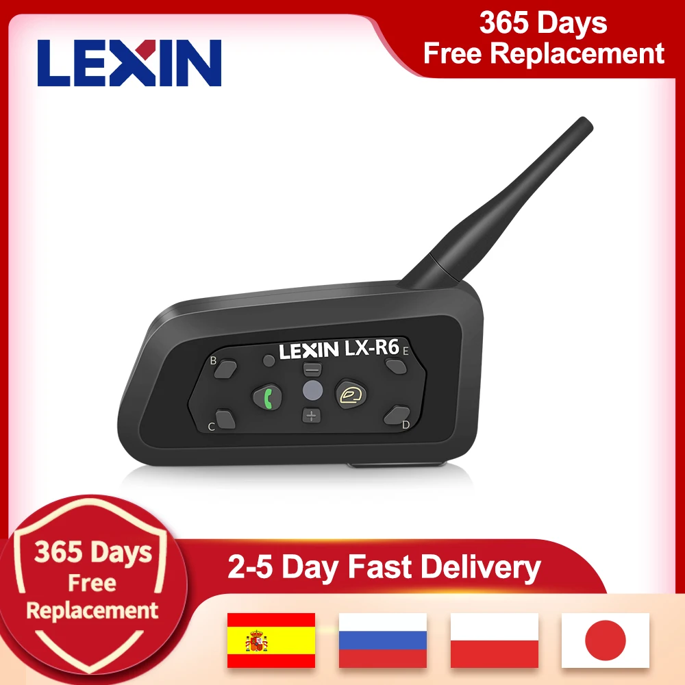 Lexin 1ШТ. R6 Bluetooth Интерком Мотошлем Переговорное устроиство Мотогарнитура для 6