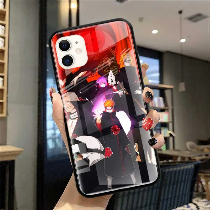 

Tempered Glass Case for iPhone 12 mini 11 Pro MAX 7 8 Plus X XR XS Max SE 2020 7 8+ 6 6S Fundas Capa Shell Anime Naruto Akatsuki