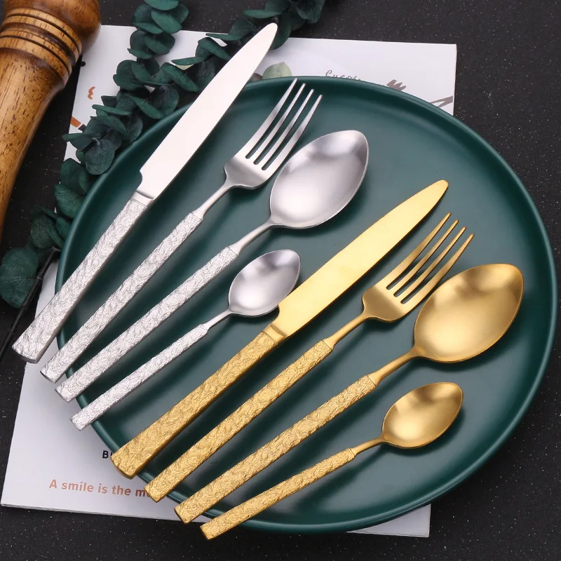 

4Pcs Creative Retro Stainless Steel Cutlery Set Western Tableware Matte Dinnerware Spoons Table Fork Knife Home Kitchen Utensils