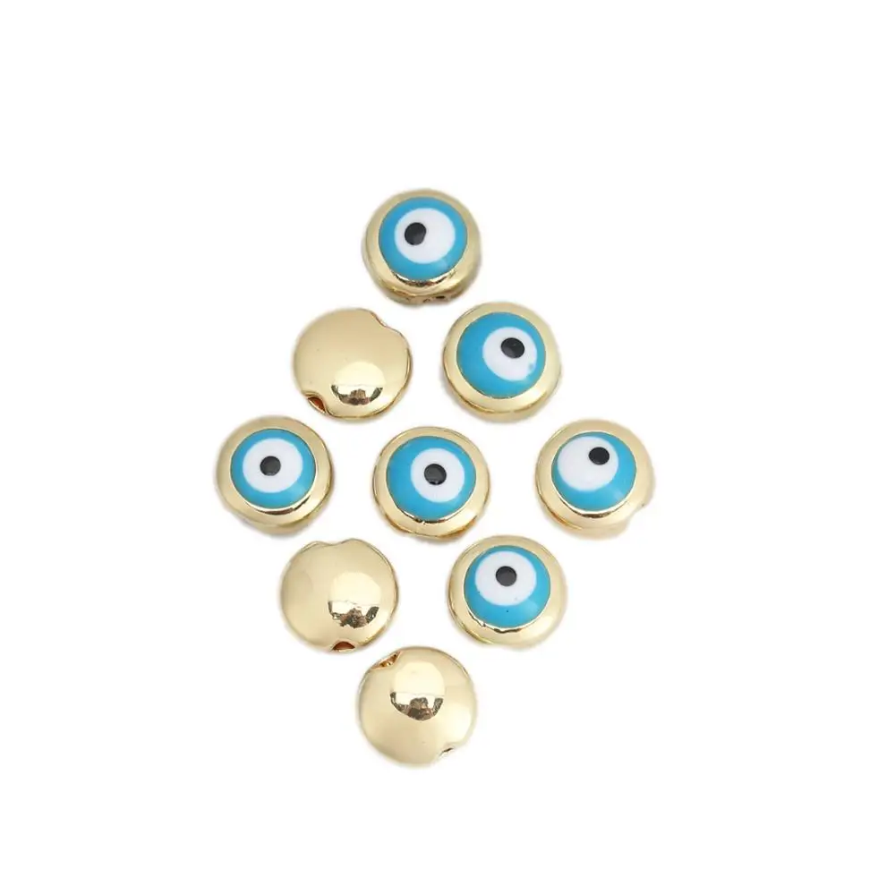8Seasons Zinc Based Alloy Spacer Beads Round Gold Metal Eye Pattern Enamel DIY Gifts About 8mm Dia. Hole: Approx 1.3mm 10 PCs | Украшения и