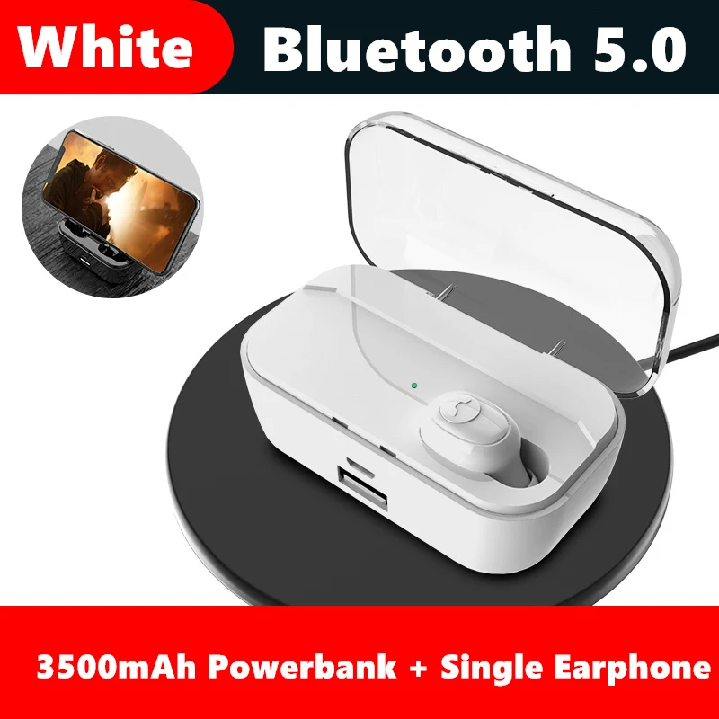 White Single 3500 мАч Bluetooth 5,0 наушники 8D HIFI TWS Bluetooth наушники CVC8.0 шумоподавление беспроводные Bluetooth наушники - Цвет: White Single