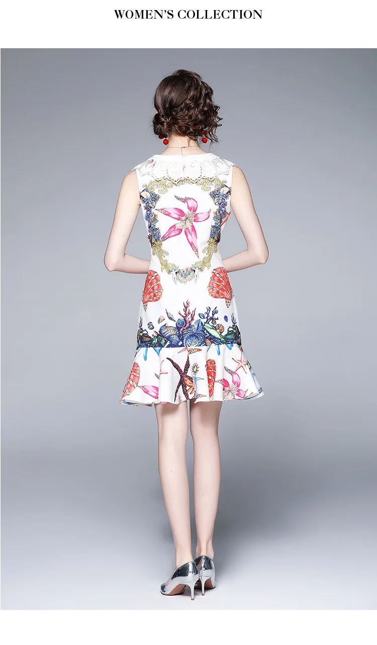 

DALMAZZO Vintage Print Beading Women Mini Dress 2021 Newest Summer French Casual Ladies Sleeveless Slim Vestidos Clothes Femme