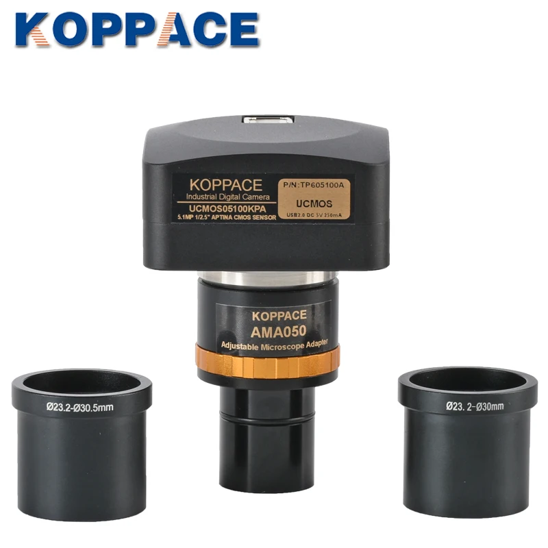 

KOPPCE 5 MP Microscope Camera USB2.0 Adjustable Focus 0.5X Industrial Camera Electronic Eyepiece 23.2mm to 30mm Und 30.5mm