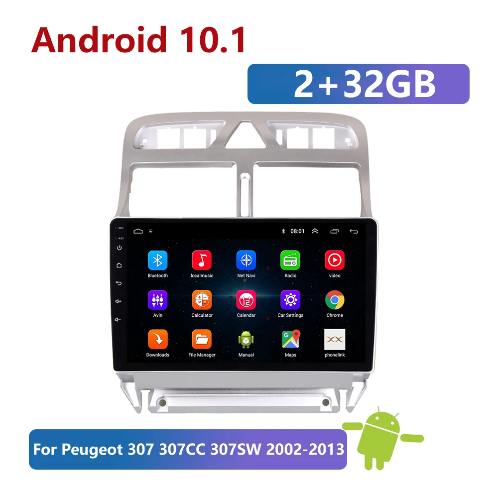 Автомобильный мультимедийный видеоплеер 2Din Android 10 для Peugeot 307 307CC 307SW 2002 2013