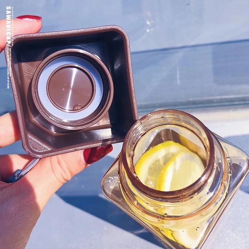 

500ML resistant Bottles Heat drink Water Transparent Milk New Korean Water for with Sport Tea Square Cute Fruit Cup style Rope S