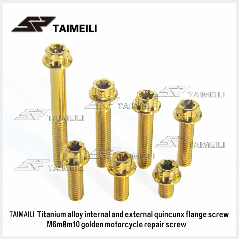 Титановый винт TAIMEILI с фланцевой головкой Torx золотой m6m8m10x15 -70 мм шаг резьбы 1 25/1 5