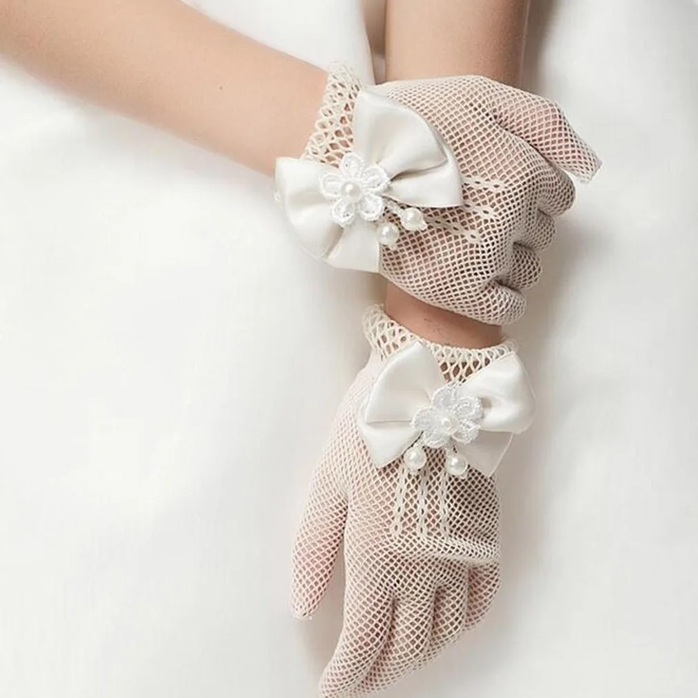 

Children's Bowknot Dress Gloves Wedding Flower Girl White Gloves Finger Gloves Wedding Supplies