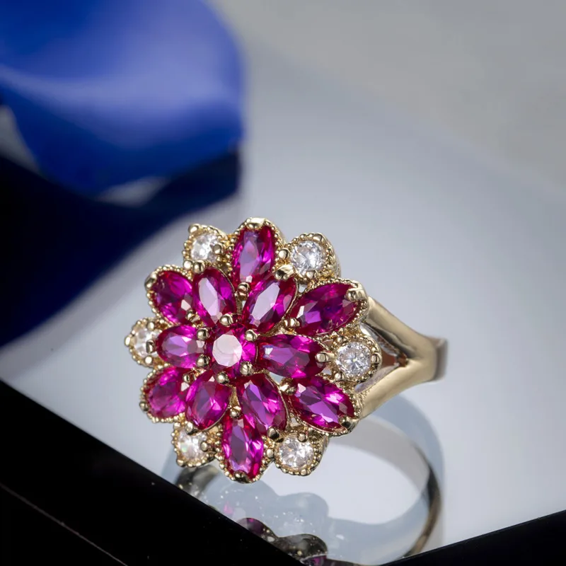 Женские кольца с розовым топазом Anillos Yuzuk обручальные цветком из стерлингового