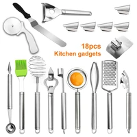 18pcs kitchen utensil set cooking gadgets stainless steel cookware set slicer shredder julienne can opener egg beater