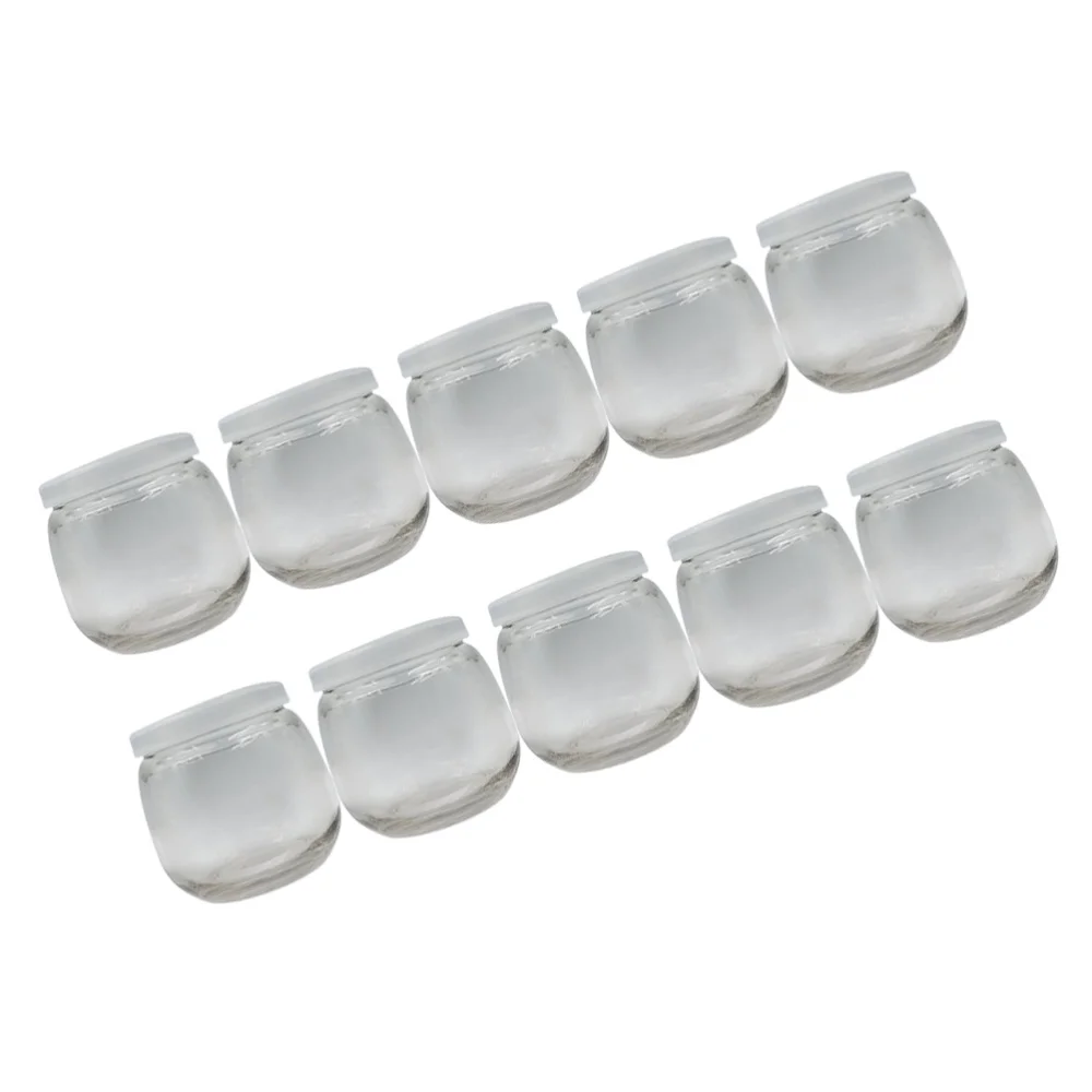 

10pcs 100ml Lovely Pudding Bottle Glass Heat-resistant Yogurt Containers Cup Clear Jelly Jar for Home Shop with Lid