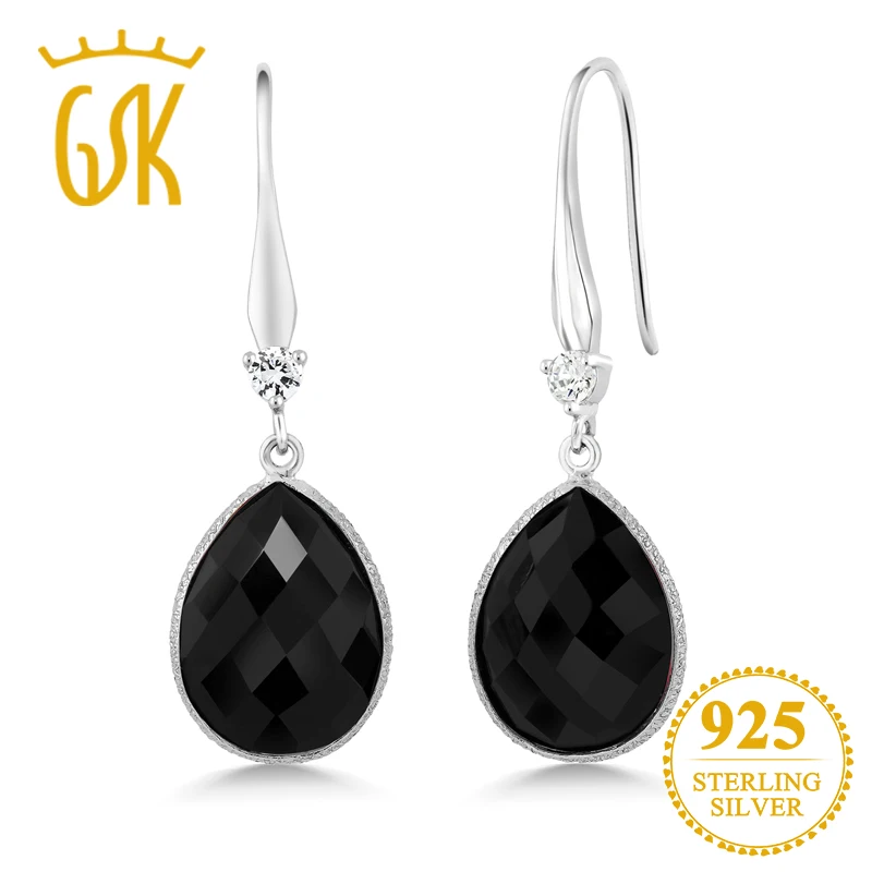 GemStoneKing 16x12 мм грушевидной формы 14,37 Ctw натуральный камень "черный оникс" 925 пробы серебряная проволока Висячие серьги для женщин