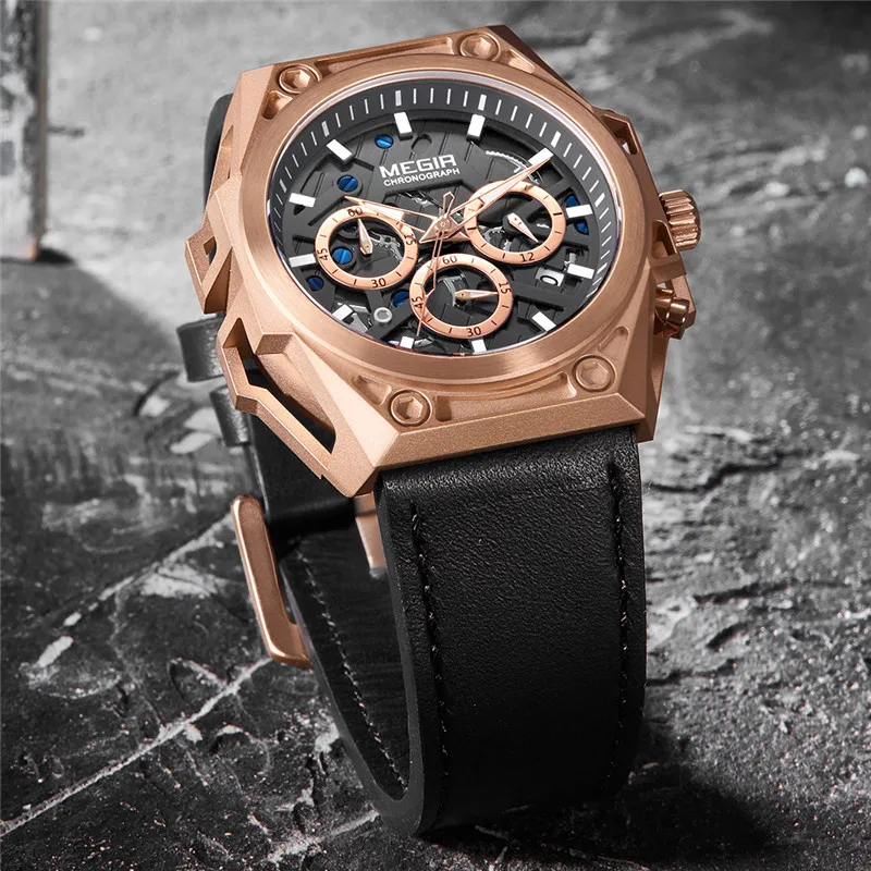 Мужские часы MEGIR водонепроницаемые военные с хронографом роскошные Брендовые