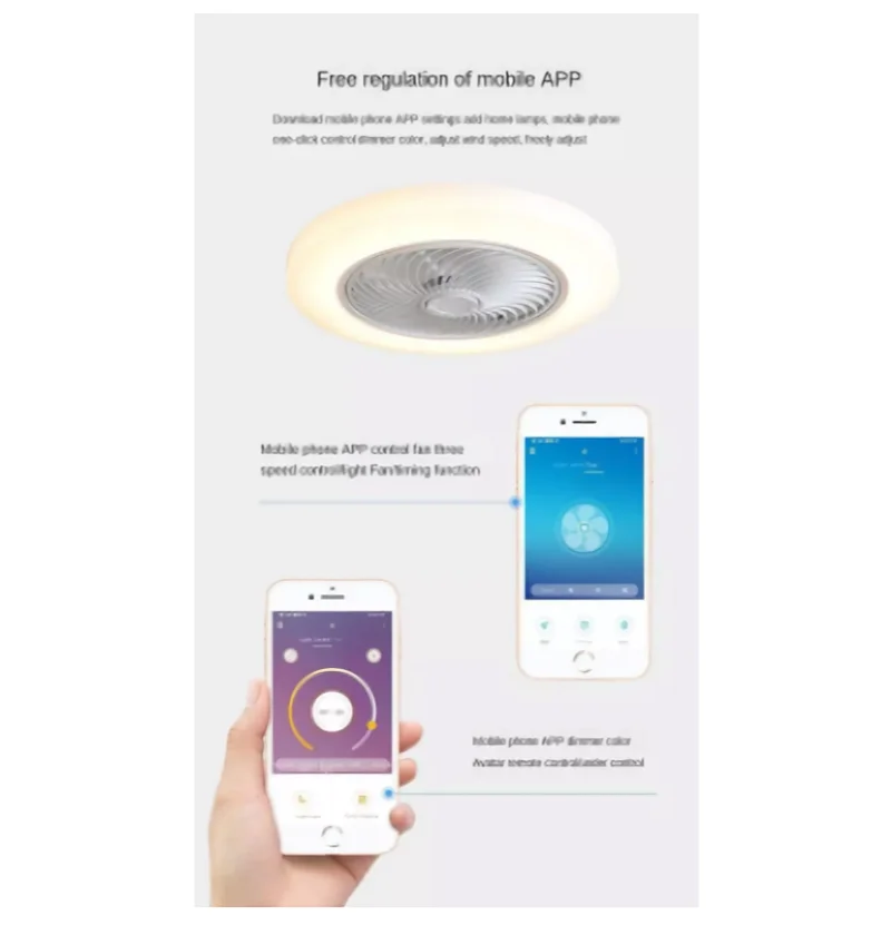 

smart ceiling fan fans with lights remote control bedroom decor ventilator lamp 45cm air Invisible Blades Retractable Silent