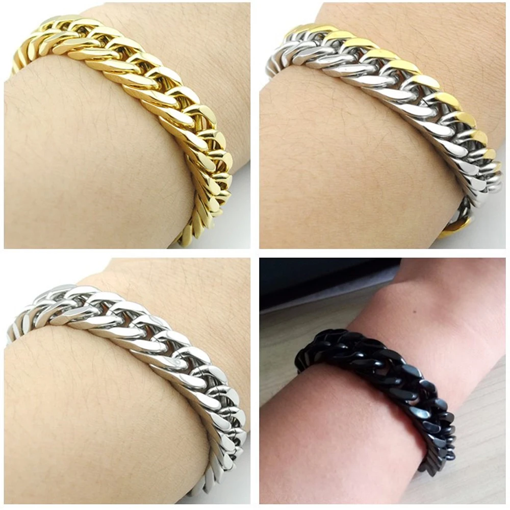 Мужской браслет из нержавеющей стали 8 14 мм позолоченный посеребренный кубинская