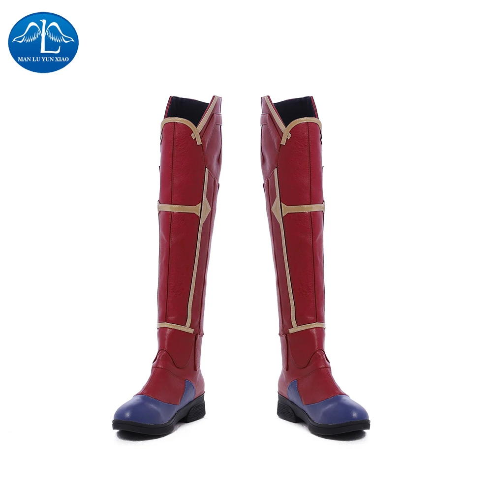

ManLuYunXiao Captain Cosplay High Boots Halloween Costumes For Women Superhero Carol Danvers Costume Female Leather Shoes