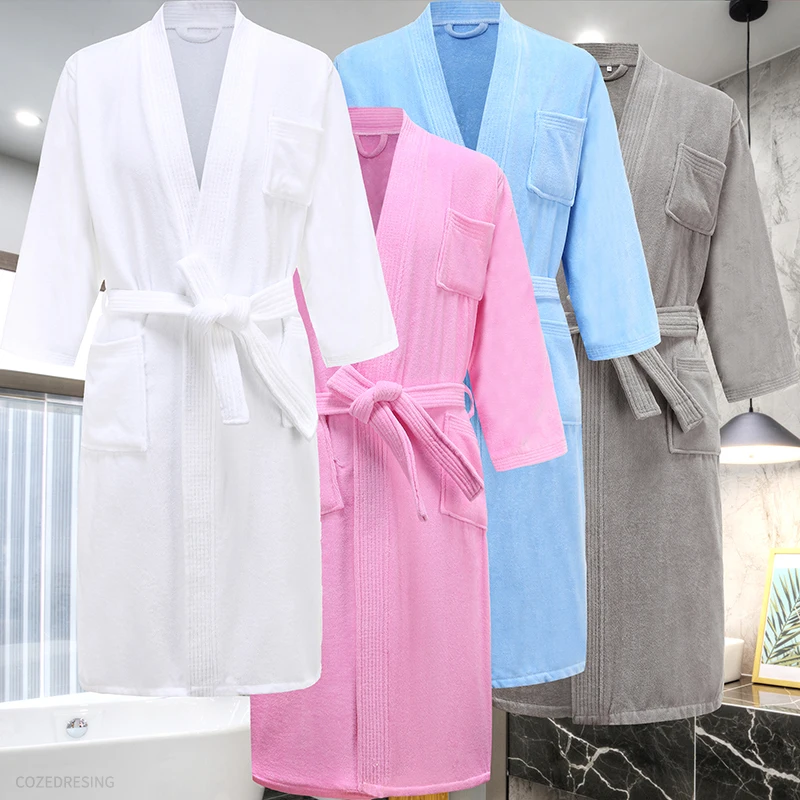 Women and Men Terry Cotton Bathrobe Kimono Summer Bath Robe Full Sleeve Plus Size Pyjama Femme Sexy Sleepwear Soft Dressing Gown