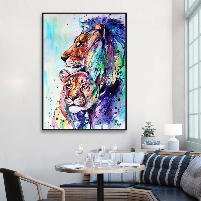 Абстрактные животные постеры красочный Лев настенная живопись холст печать на