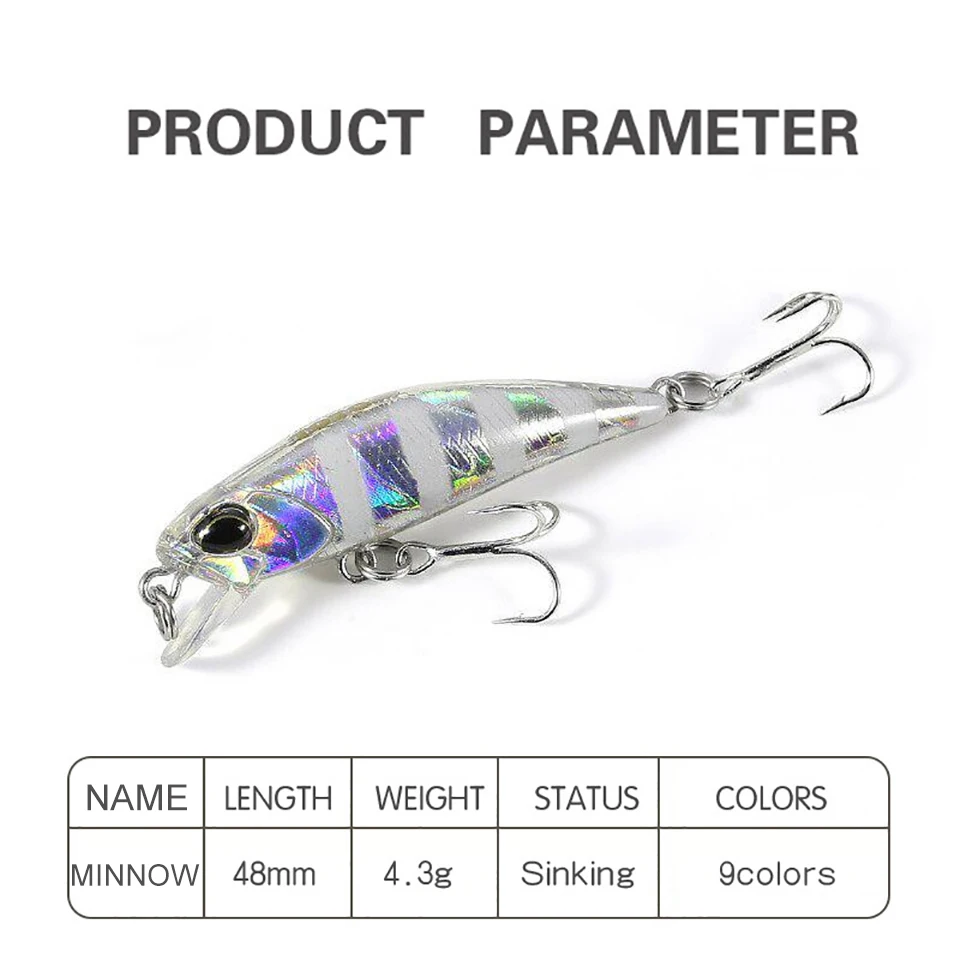 1Pcs 48Mm 4.3G Minnow Fishing Lure Hook Artificial Hard Bait Sea Wobble Swing Tackle | Спорт и развлечения
