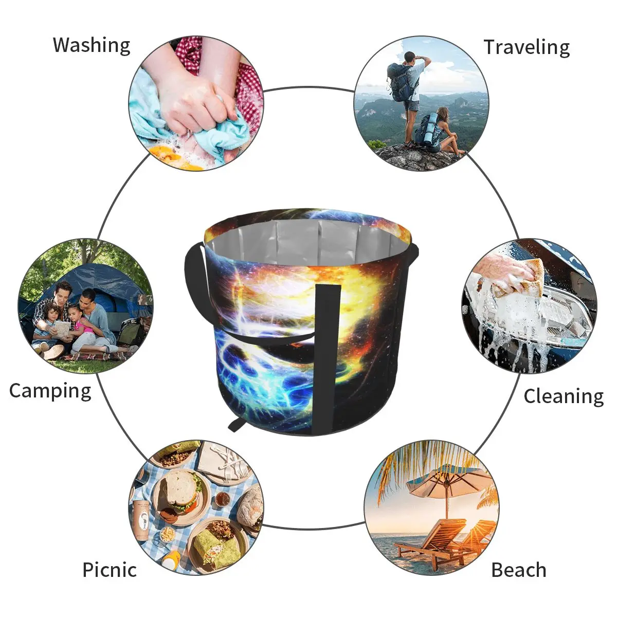 

Collapsible Wash Basin Space Skull Washbasin Travel Fishing Hiking Outdoor Camping Protable Folding Bucket Water Container
