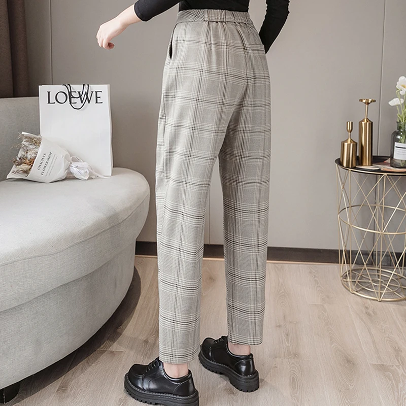 Женские осенние зимние клетчатые прямые брюки женские повседневные шикарные