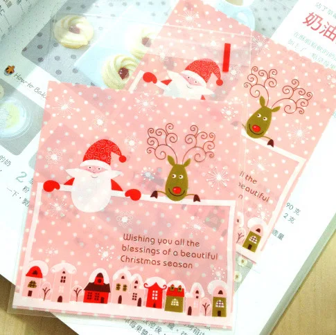 

100pcs/pack Red Bottom Sled Santa Claus Plastic Self-sealing Packing Bag Packaging Bags Gift Bag