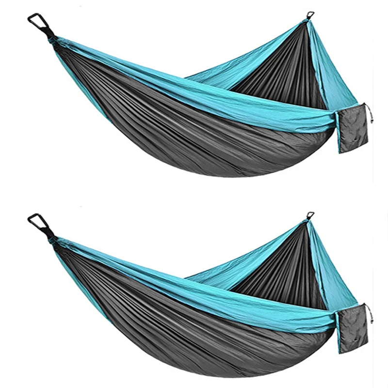 

Sky blue and dark gray outdoor nylon parachute cloth hammock single and double camping riding indoor leisure swing chair