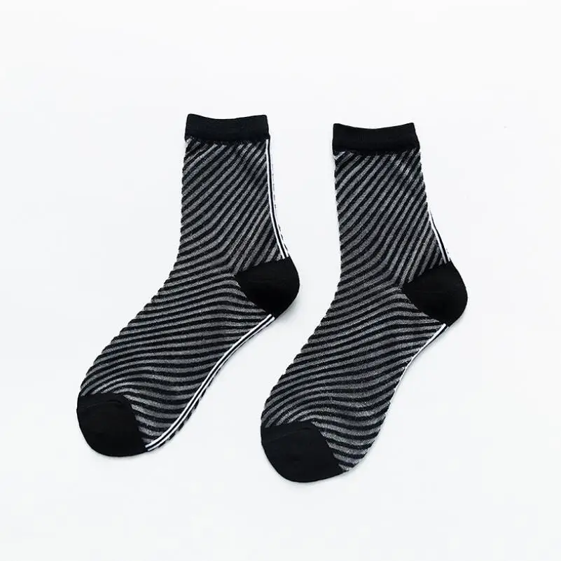 5 Pairs Girls Zebra Printed Thin White Cotton Ankle Socks Fashion Summer Crew Sock Women Glass Transparent Striped Ankle Socks