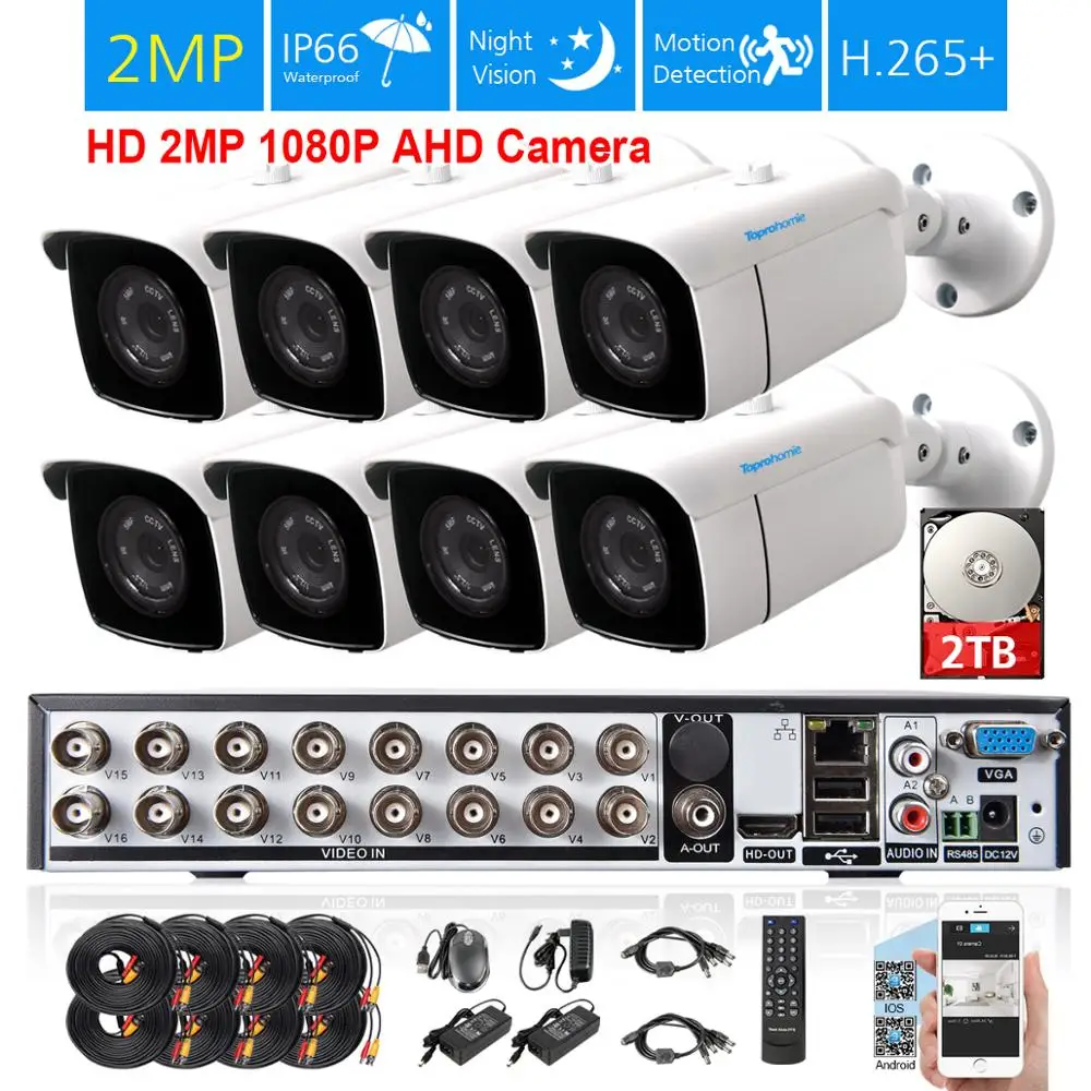 Камера Наружного видеонаблюдения TOPROHOIME камера безопасности 16 каналов AHD 5MP N DVR 8X2MP