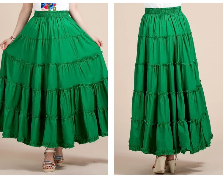 

Bohemia Women Long 2020 Plus size Summer Girls Ruffles Beach Ladies Cotton Skirts Female Solid Casual Skirt