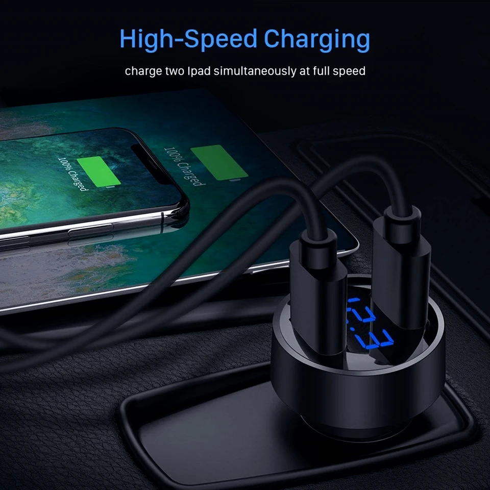 Автомобильное зарядное устройство с двумя Usb, 30 Вт, быстрая зарядка 3,0, 2 порта, зарядное устройство s Qc3.0, светодиодный дисплей, автомобильное зарядное устройство, автомобильное Usb быстрое зарядное устройство для samsung Xiaomi