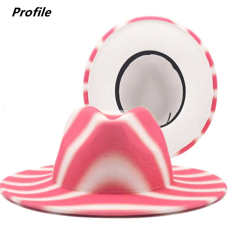 

Gradient color fedora hat plaid watermelon red unisex fedora hat 8cm brim double color plus size jazz hat winter кепка мужская