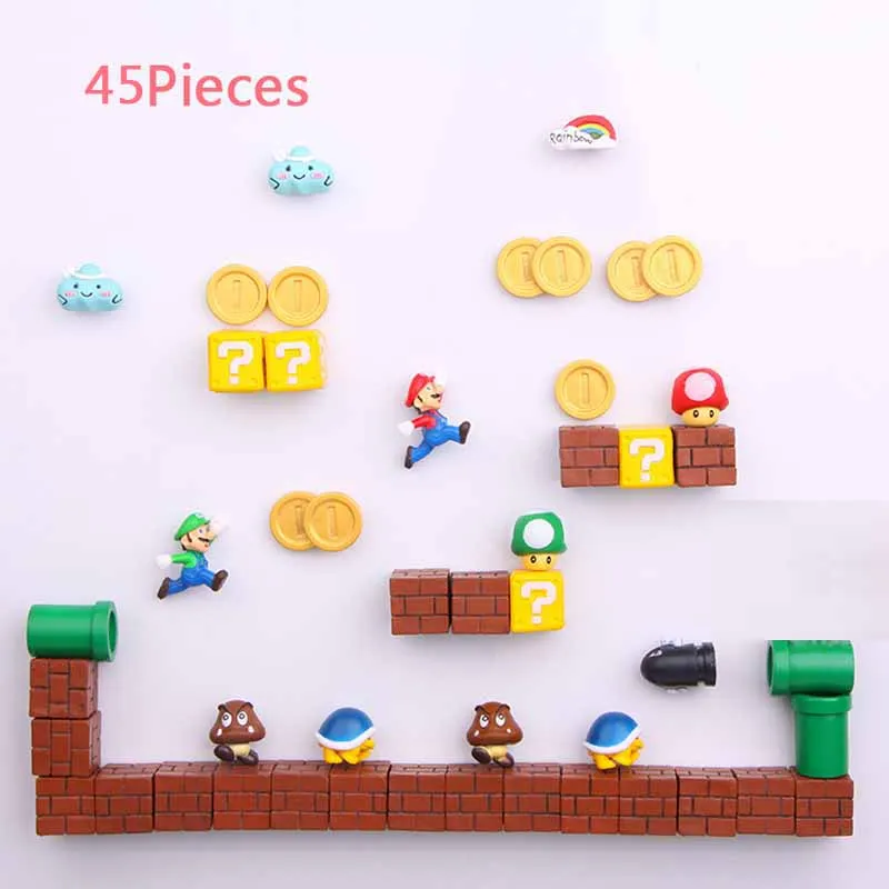 45PCS 10/19/45/64 шт. 3D Super Mario Bros холодильник магнит стикер сообщений человек для девочек и мальчиков, детские игрушки по оптовой цене; подарок на день рождения - Цвет: 45PCS