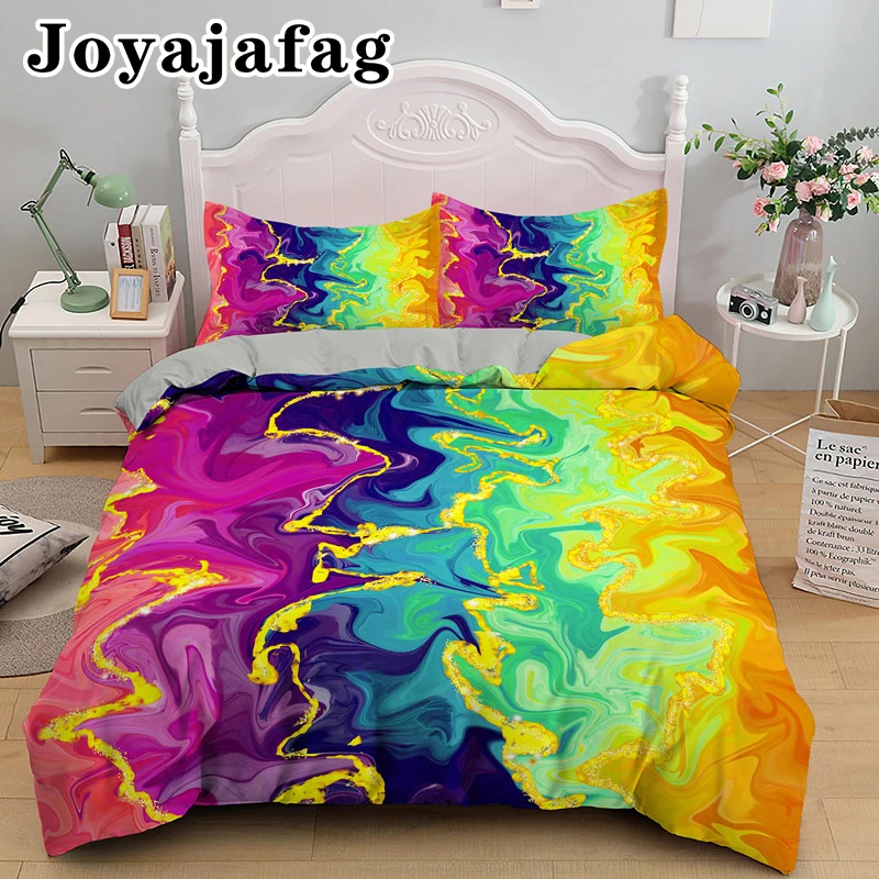 Комплект постельного белья радужного цвета с мраморным рисунком односпальное