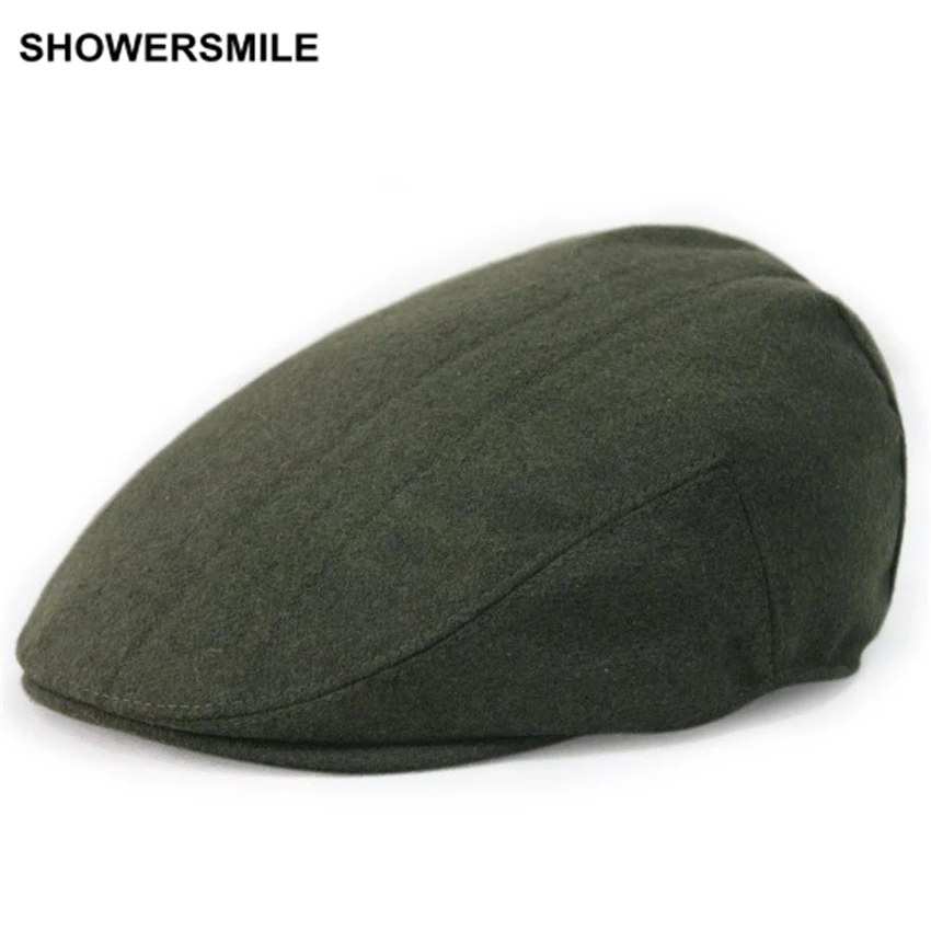 SHOWERSMILE, фирменный берет, Мужская зимняя Шерстяная кепка, серая, черная, зеленая, однотонная, повседневная, винтажная, газетная, шапка и кепка, британский стиль