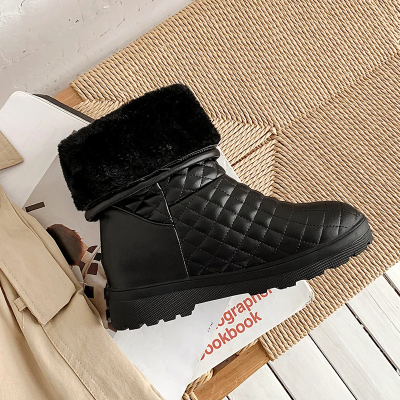Г., зимние женские сапоги женские Теплый искуственный мех, обувь женские белые брендовые модные ботинки противоскользящая подошва g766 - Цвет: black shoes