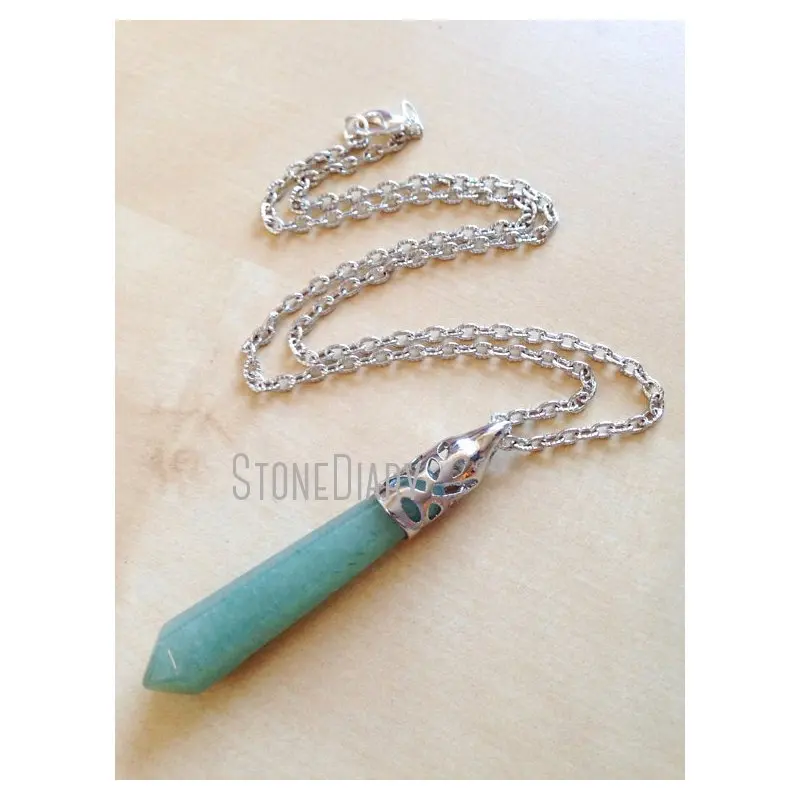 

NM15958 Chakra Reiki Healing Spiritual Green Aventurine Crystal Necklace Crystal Point Pendulum Necklace